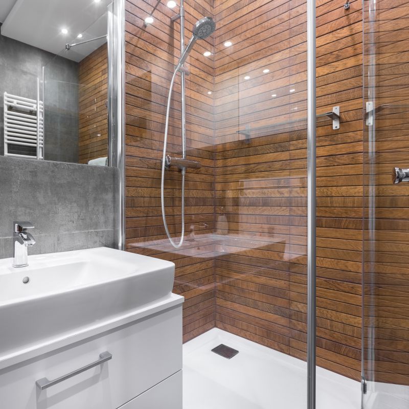 Contemporary Shower with Built-in Shelves